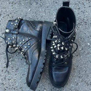 Zara Black Studded Lace Up Boots